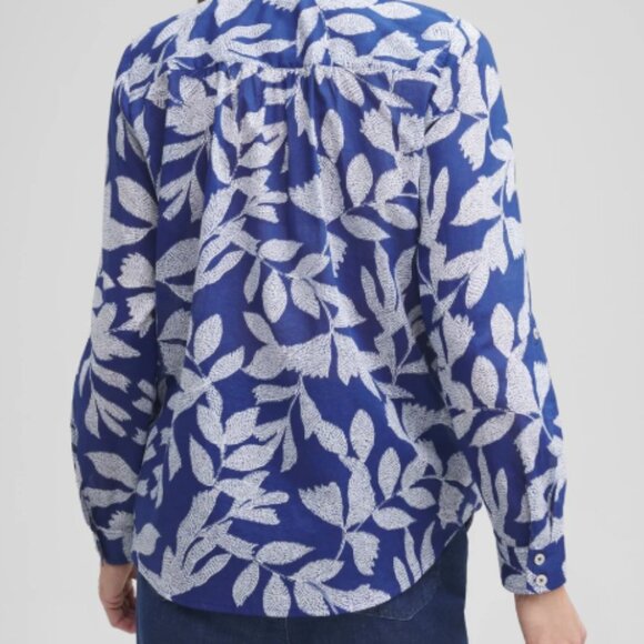 Chico's Cotton Leaf Print Shirt Blue White Size 12 - Picture 3 of 12